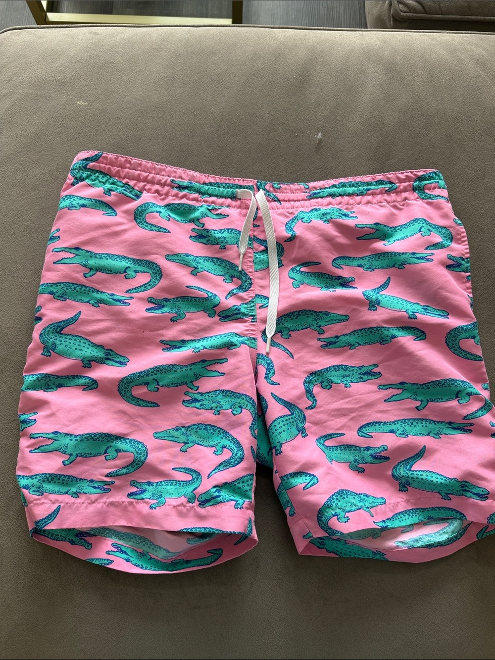 chubbies Pink Swim Trunks with Teal Alligator Print